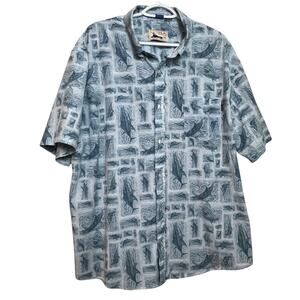 Huk Performance Fishing Shirt Mens 2XL Short Sleeve Button Up Fish Print